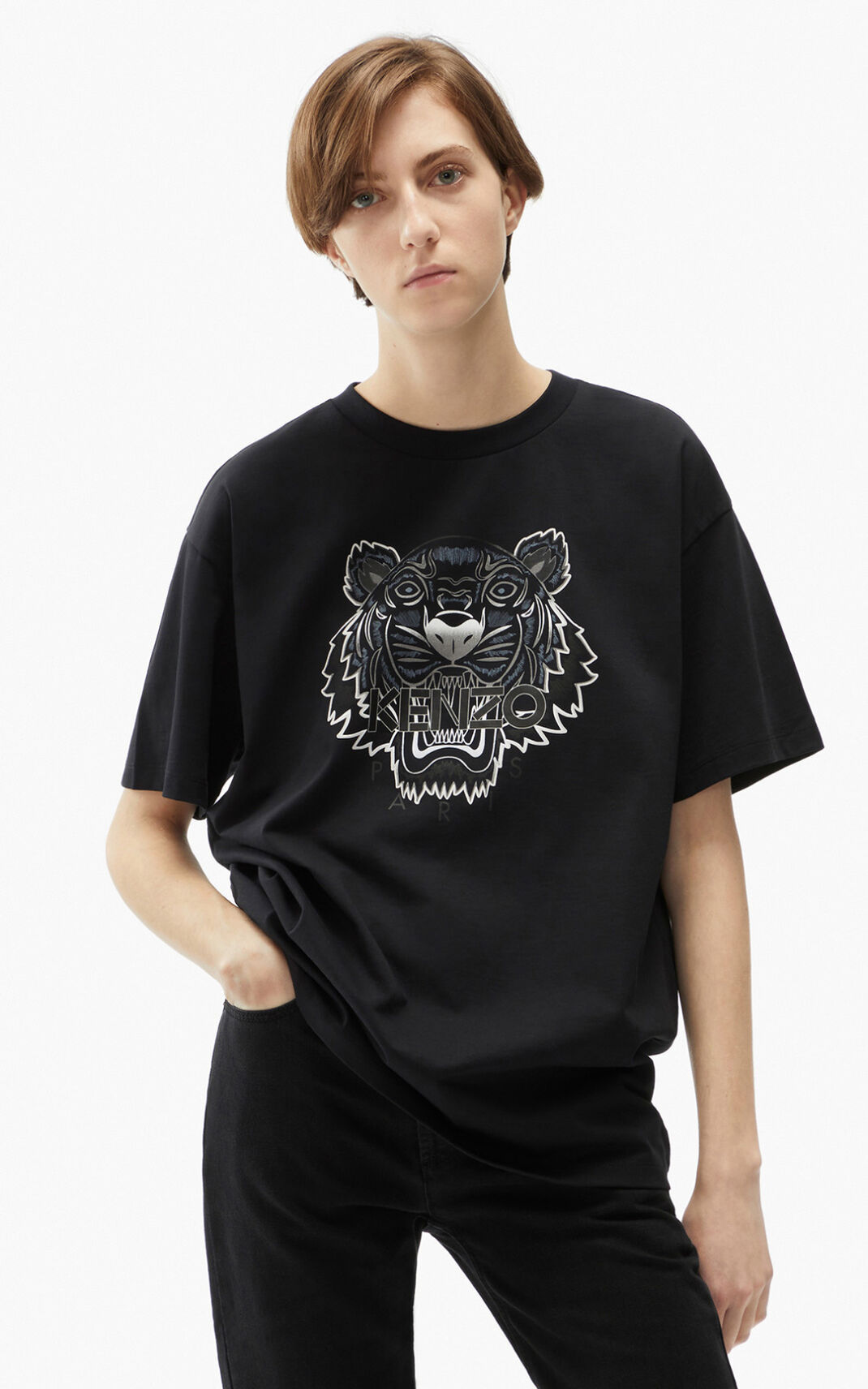 Kenzo Oversize Tiger Tişört Bayan Siyah | 3849-RXKVT